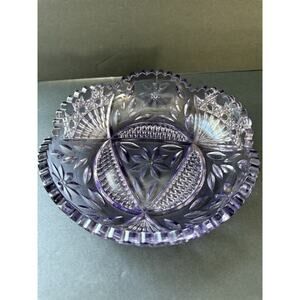 Vintage Cut Glass Nappy Trinket Dish Bowl Purple Retro Cottagecore